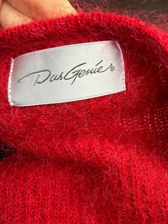 Vintage Red Fuzzy Cardigan with Black Trim Dar Genie Mohair blend med - Picture 7 of 7